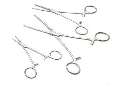6-Piece Hemostat Forceps Set - Stainless Steel Straight & Curved Clamps, 6 Piece Multi-Purpose Locking Forceps for Fishing, Crafts, Medical, and Hobby Use (8", 6.25" and 5")