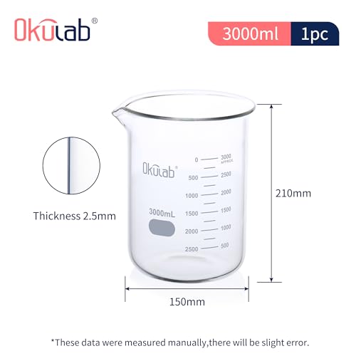 3000mL Glass Beaker, Low Form, Graduated 3.3 Borosilicate Glass Beakers for Lab, Classroom, Craft, Kitchen,BKLG3000A1 - style: Vol.3000ml