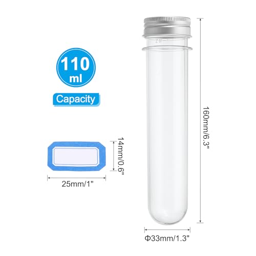 PATIKIL 100ml Test Tubes Set, 16pcs Plastic Clear Round Bottom Test Tube - size: 100ml