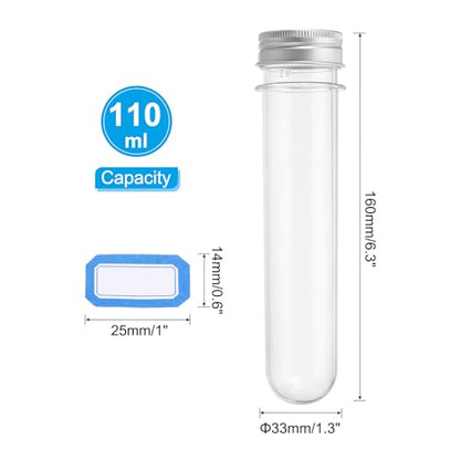 PATIKIL 100ml Test Tubes Set, 16pcs Plastic Clear Round Bottom Test Tube - size: 100ml