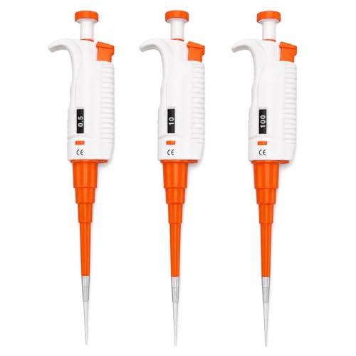 BEXCO Adjustable Variable Volume Micropipette Set of 3 (0.5-10uL, 10-100uL, 100-1000uL) - Professional Lab Pipettors Combo Pack, Partially Autoclavable