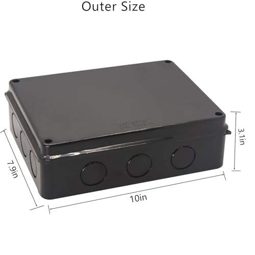 Project Box IP65 Waterproof Dustproof Junction Boxes ABS Plastic DIY Electronic Case, Indoor & Outdoor Electrical Box Power Cord Enclosure Black 255x200x80mm - size: 10" x 7.9" x 3.1"