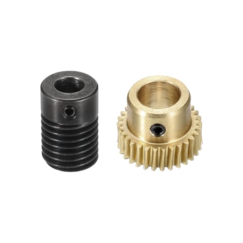 uxcell Worm Gear Set 30T 0.5 Mod 1:30 Brass Gear-8mmOD,1045 Steel Rod 6mmOD - size: Gear-8mm, Rod-6mm Bore, style: 0.5M-30T