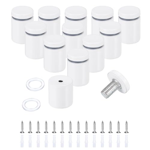 uxcell 12 Pcs 1" x 1-1/5" Standoff Screws Stainless Steel Wall Mount Sign Mounting Hardware Kit with 14pcs Screws for Hanging Acrylic Glass Signs Advertising Boards, White - color: White, size: 1" x 1-1/5"