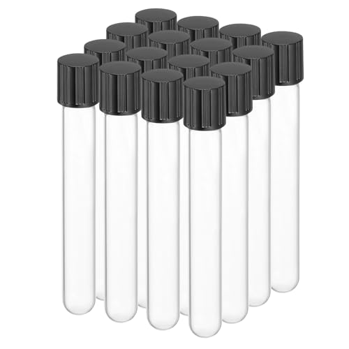 PATIKIL 9ml Test Tubes with Caps, 16pcs Glass Test Tubes Clear Round Bottom Test Tube Containers with Plastic Cap for Bead Candy Bath Salt Storage Scientific Experiment Plant, 13mmx100mm - size: 9ml
