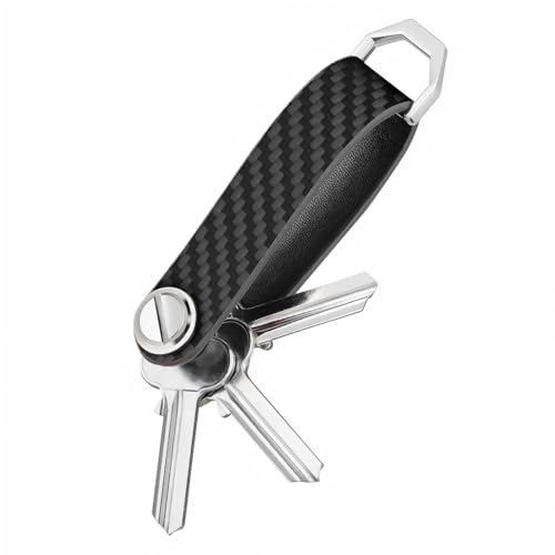 T-carbon Carbon Fiber Key Organizer, Compact Key Holder, Silent Keychain, Expandable Key Case Holds Up to 8 Keys - color: Black