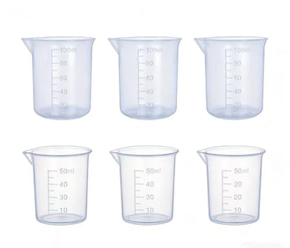 100ml & 50ml Plastic Graduated Beaker, 3 Pack Small Beaker Set - size: 3x50ml & 3x100ml