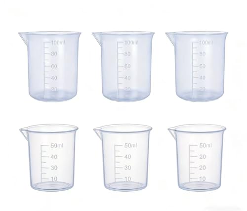 100ml & 50ml Plastic Graduated Beaker, 3 Pack Small Beaker Set - size: 3x50ml & 3x100ml