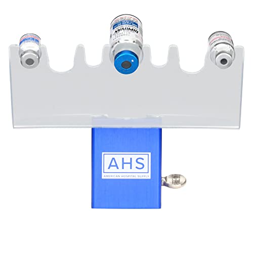 AHS American Hospital Supply Medicine Vial Holder Blue Base Transparent Hands Free Medication Vial Stand with 7 Slots Optional Safety Lid | Medical Supplies & Equipment - style: IV Pole