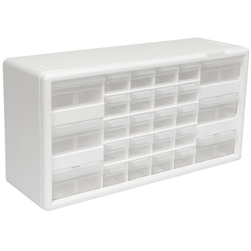 Akro-Mils 26-Drawer Plastic Storage Cabinet, 20"W x 6"D x 10"H, White - color: White, size: 26 Drawer, style: 1 Pack