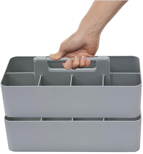 2 PACK - Portable DIY 8 Dividers Durable Plastic Tote Tool & Supply Cleaning Caddy with Handle Made In USA (Orion Gray) - color: Orion Gray