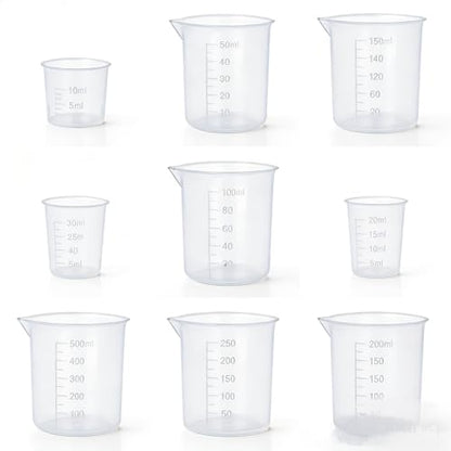 Plastic Beaker Set, 10/20/30/50/100/150/200/250/500ml Measuring Cup - size: 10/20/30/50/100/150/200/250/500ml