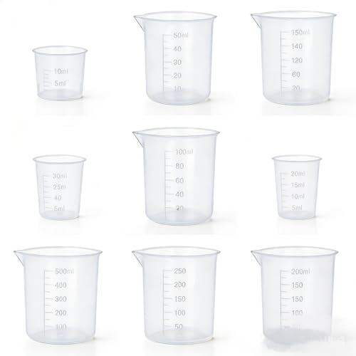 Plastic Beaker Set, 10/20/30/50/100/150/200/250/500ml Measuring Cup - size: 10/20/30/50/100/150/200/250/500ml