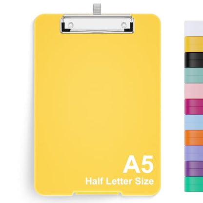 Hongri A5 Clipboard with Storage, Metal Retractable Pen Holder, Yellow - color: Yellow