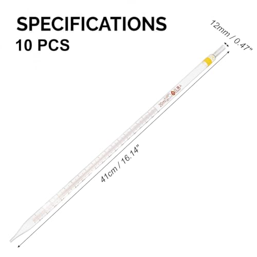 PATIKIL 20ml Glass Graduated Pipettes +/- 0.1ml, 10Pcs Coded Bands - size: 20ml
