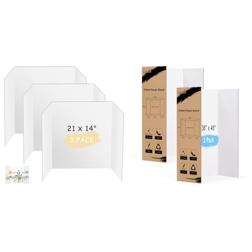 HAUTOCO 3 Pcs Small Trifold Poster Board 21 x 14 inches and 2 Pack 36'' x 48'' Trifold Poster Board Large Tri Fold Project Boards for Science Fairs, School Projects, Event Displays, Business