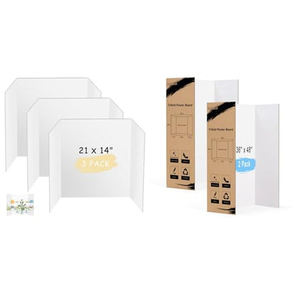 HAUTOCO 3 Pcs Small Trifold Poster Board 21 x 14 inches and 2 Pack 36'' x 48'' Trifold Poster Board Large Tri Fold Project Boards for Science Fairs, School Projects, Event Displays, Business