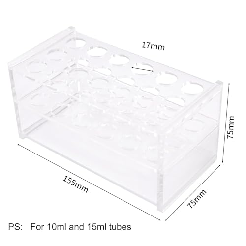 RUIAN Test Tube Holder Acrylic Lab Stand Rack 18-Well 17mm Diameter for 10ml Centrifuge Tubes, Durable Space-Saving Desktop Organizer for Laboratory, School & Science Classroom