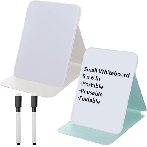 Dunzoom 2 Sets 4 Pcs Small Glass Desktop Whiteboard with Reversable Stand 8x6 Inch Mini Dry Erase White Board Easel with 2 Markers Reusable Desk Notepad for Home Office School Supplies (White,Green) - color: White, Green