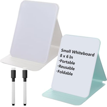 Dunzoom 2 Sets 4 Pcs Small Glass Desktop Whiteboard with Reversable Stand 8x6 Inch Mini Dry Erase White Board Easel with 2 Markers Reusable Desk Notepad for Home Office School Supplies (White,Green) - color: White, Green