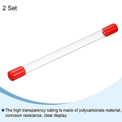 PATIKIL Clear Rigid Tube Round Plastic Tubing with Red Rubber Caps Polycarbonate Water Pipe, 305mm/ 12 Inch Length, 11mmx12mm/0.43"x0.47", 2 Set - color: Red,Clear, size: 0.43"x0.47"