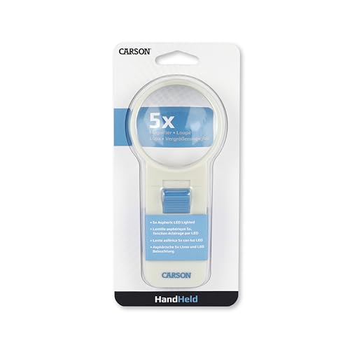 Carson Illuminated LED Lighted 5x Hand Held 2.5'' Aspheric Magnifier (SV-50),White