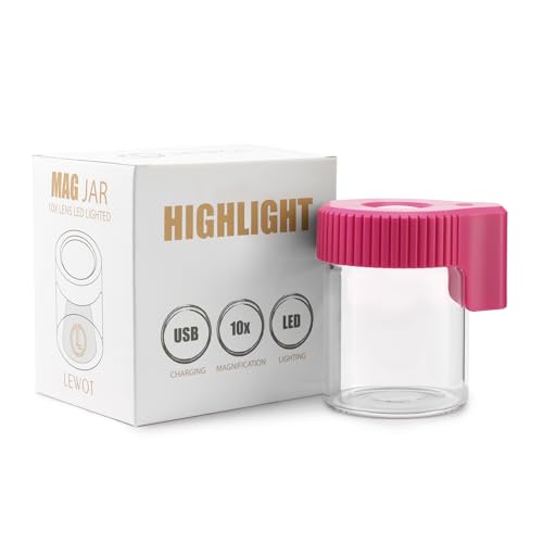 Magnifying Viewing Jar with LED Light, Airtight Transparent Glass Storage Jars, Rechargeable LED Lit Lid Container (Pink) - color: Pink