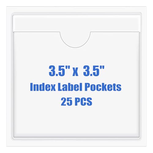 Origin-Joy 25 PCS Self-Adhesive Index Label Pockets, Clear Plastic Peel & Stick Card Holders with Top Open for Loading (3.5 x 3.5 inch) - size: 3.5 x 3.5 inch, style: Vertical