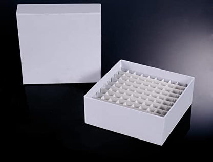 Cardboard Freezer Box - White/81 Place,Water and Ice Resistant Coating,For storing 1.5-2.0 mL cryovials(Pack of 12)