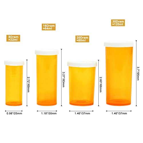 Medicine Bottles Snap Cap Prescription Vials, Easy Open Pill Organizers, Amber Empty with Plastic Caps (8 dram, 12pcs) - size: 8 dram