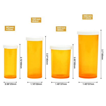 Medicine Bottles Snap Cap Prescription Vials, Easy Open Pill Organizers, Amber Empty with Plastic Caps (8 dram, 12pcs) - size: 8 dram