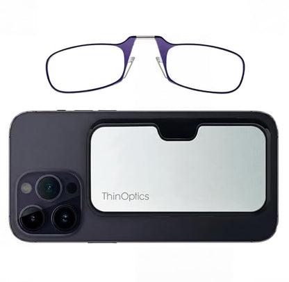 Always With You by ThinOptics Classic Readers + Attachable Glasses Case - color: Metal Case / Purple Frames