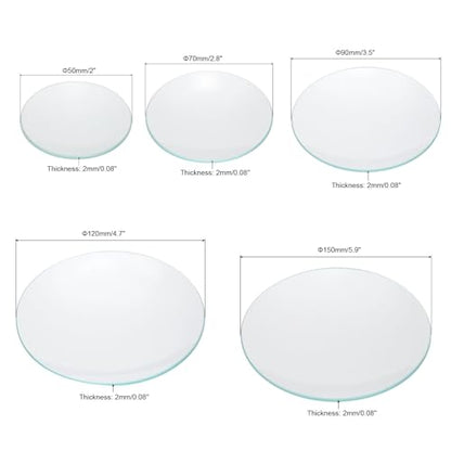 PATIKIL 50mm/70mm/90mm/120mm/150mm Diameter Watch Glass, 1 Set High Transparent Smooth Edges Chamfered Arc Cover Lids for Beakers&Flasks, Evaporation Dish, Laboratory Supplies