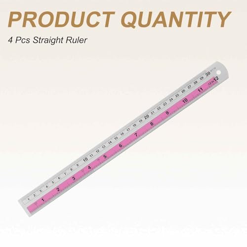 HARFINGTON 4pcs Metal Straight Ruler 30cm Metric SAE Aluminum Alloy Measuring Rulers Scale Tools with Hole for Measure Study Reading Classroom Office, Pink - color: Pink, size: 30cm