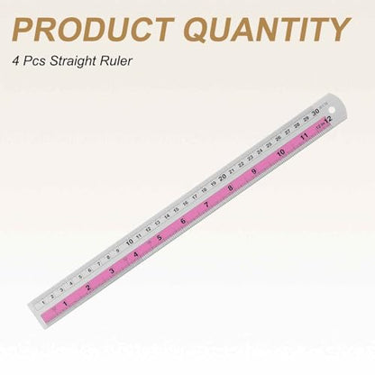 HARFINGTON 4pcs Metal Straight Ruler 30cm Metric SAE Aluminum Alloy Measuring Rulers Scale Tools with Hole for Measure Study Reading Classroom Office, Pink - color: Pink, size: 30cm