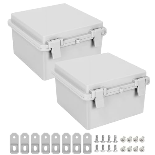 Junction Box, ABS Plastic IP65 Waterproof Dustproof Universal Electrical Enclosure Hinged Shell Outdoor and Indoor Usage Project Box, 5.9"x 5.9"x 3.5"(150x150x90mm), 2 Pack - size: 5.9" x 5.9"x 3.5" (2pc)