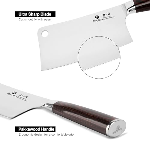 imarku Meat Cleaver 7 Inch, Japanese High Carbon Stainless Steel Chopper - color: Deep Brown