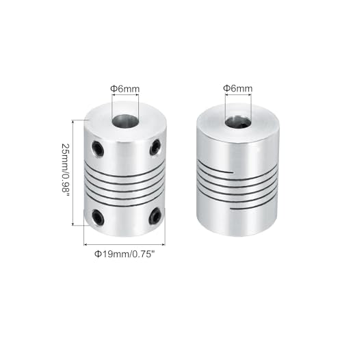 uxcell 4Pcs 6mm to 6mm Aluminum Alloy Shaft Coupling L25xD19 Flexible Coupler Beam Stepper Motor Joint Connector for 3D Printer CNC Machine DIY Encoders and Motors Shaft,Silver - size: 6mm to 6mm