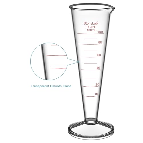 stonylab Graduated Cylinder, 1-Pack Borosilicate Glass Conical Measuring Cylinder Beaker with Wide Mouth and Pour Spout for Precise Measurement, 100 ml - size: 100 ml