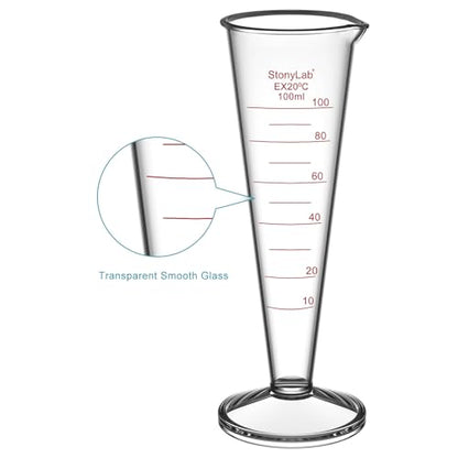 stonylab Graduated Cylinder, 1-Pack Borosilicate Glass Conical Measuring Cylinder Beaker with Wide Mouth and Pour Spout for Precise Measurement, 100 ml - size: 100 ml