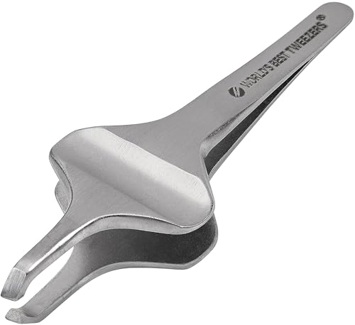 World's Best Tweezers Diamond Butterfly Tweezers - Wide Grip Slant Tip Precision Tweezers for Eyebrow, Facial & Ingrown Hair Removal - Perfectly Aligned Tool for Women&Men - Silver Stainless Steel - style: Butterfly Diamond Tip