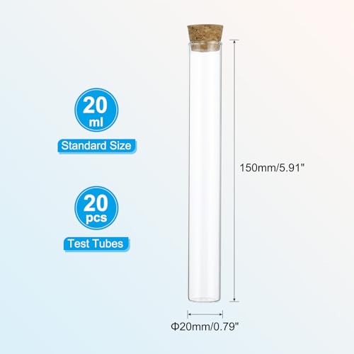 PATIKIL 20ml Test Tubes Glass Clear Flat Bottom Test Tube Containers 20Pcs