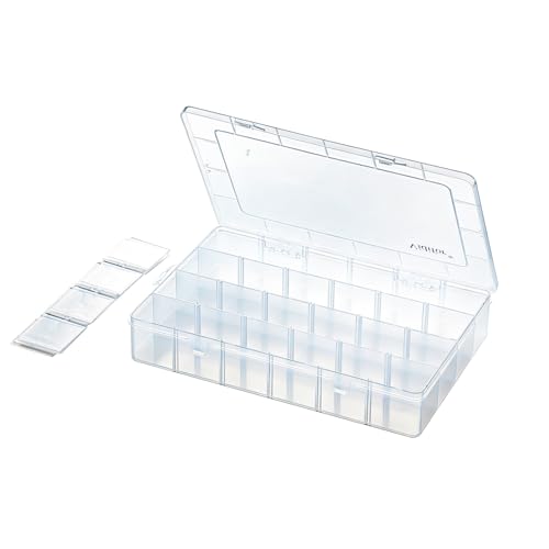 Vidifor Large 24 Grids Plastic Storage Container, Washi Tape Storage, Minifigure storage, Craft Storage, Fishing Tackle Boxes, Parts Storage Box with Dividers (1, Large)