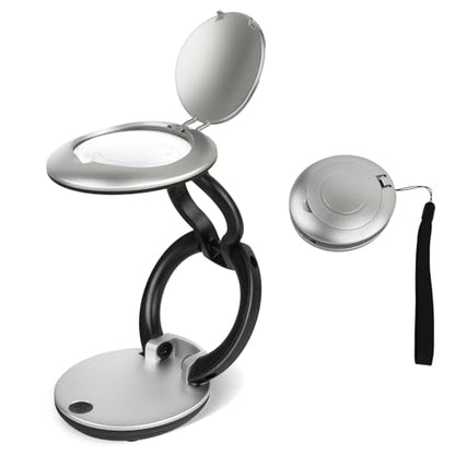 10X Lighted Magnifying Glasses for Close Work, Compact Foldable Magnifier for Reading Fine Print, Miniatures, Coins, Jewelry - size: 60mm