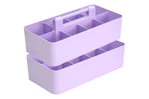 2 PACK Portable DIY 8 Dividers Durable Plastic Tote Tool & Supply Cleaning Caddy with Handle Made In USA (Lavender) - color: Lavender