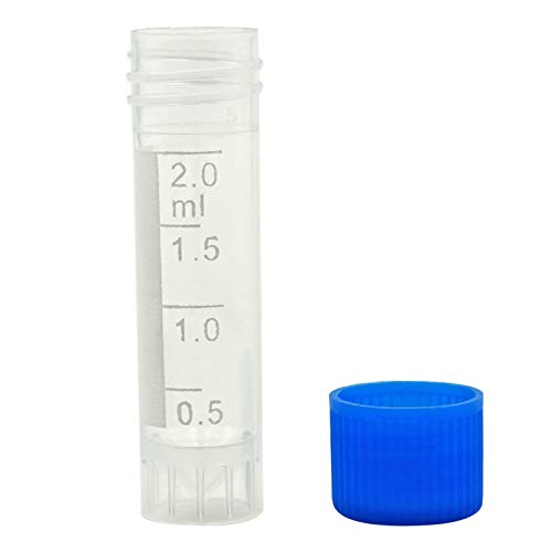 100 Pieces 2ml Plastic Graduated Vial Tube with Screw Caps, Test Tubes Small Test Sample Vial Storage Container for Lab (Blue) - color: Blue