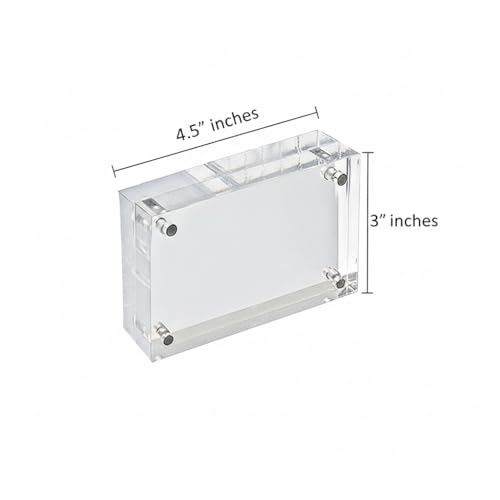 Azar Displays 104438 Clear Acrylic Magnetic Photo Frame Block 4.5x3 - size: 4.5in x 3in Vertical/Horizontal