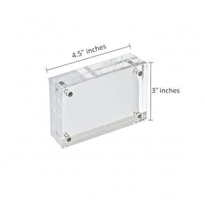 Azar Displays 104438 Clear Acrylic Magnetic Photo Frame Block 4.5x3 - size: 4.5in x 3in Vertical/Horizontal