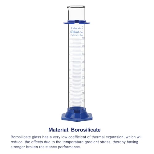 Labasics Graduated Cylinder with Plastic Hexagonal Base, Borosilicate Glass for Laboratory Precise Measurement, 500 ml - size: 500 ml