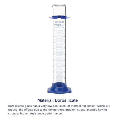 Labasics Graduated Cylinder with Plastic Hexagonal Base, Borosilicate Glass for Laboratory Precise Measurement, 500 ml - size: 500 ml